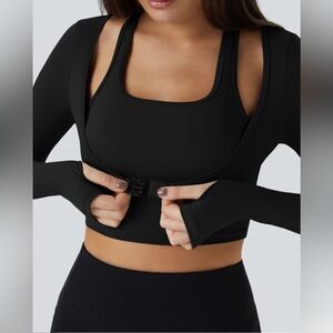 NWT Plush Halter Thumb Hole Long Sleeve Cropped 2-in-1 Yoga Sports Top